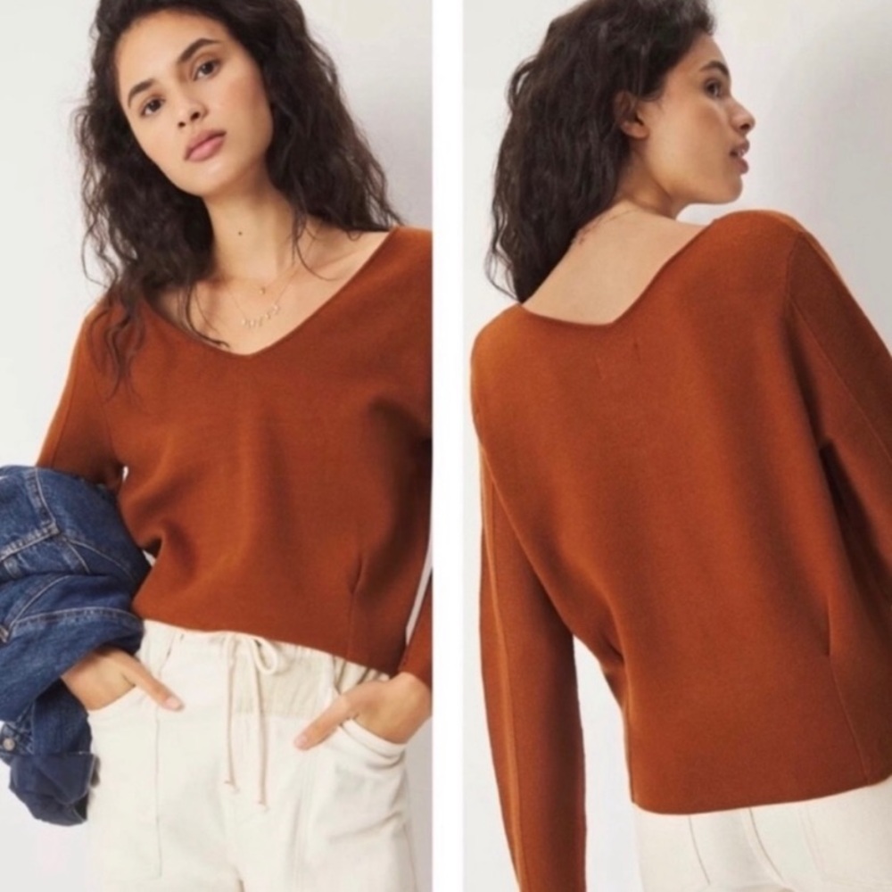 Anthropologie MAEVE Brown V Neck Sweater size XL